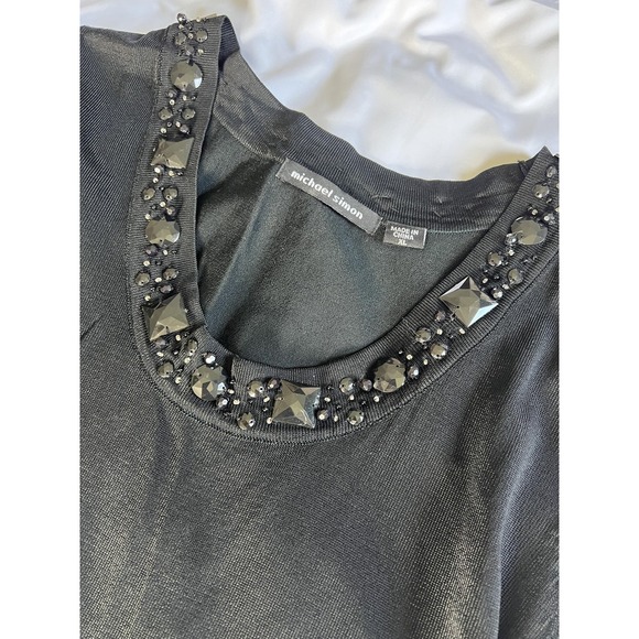 Michael Simon Shirt Womens XL Black Beaded Embellished Sleeveless Tank Top Rayon - Picture 4 of 12